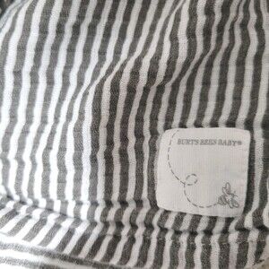 Burt's Bees Baby Blanket Organic Cotton 48" X 44" Gray White Stripes Swaddling